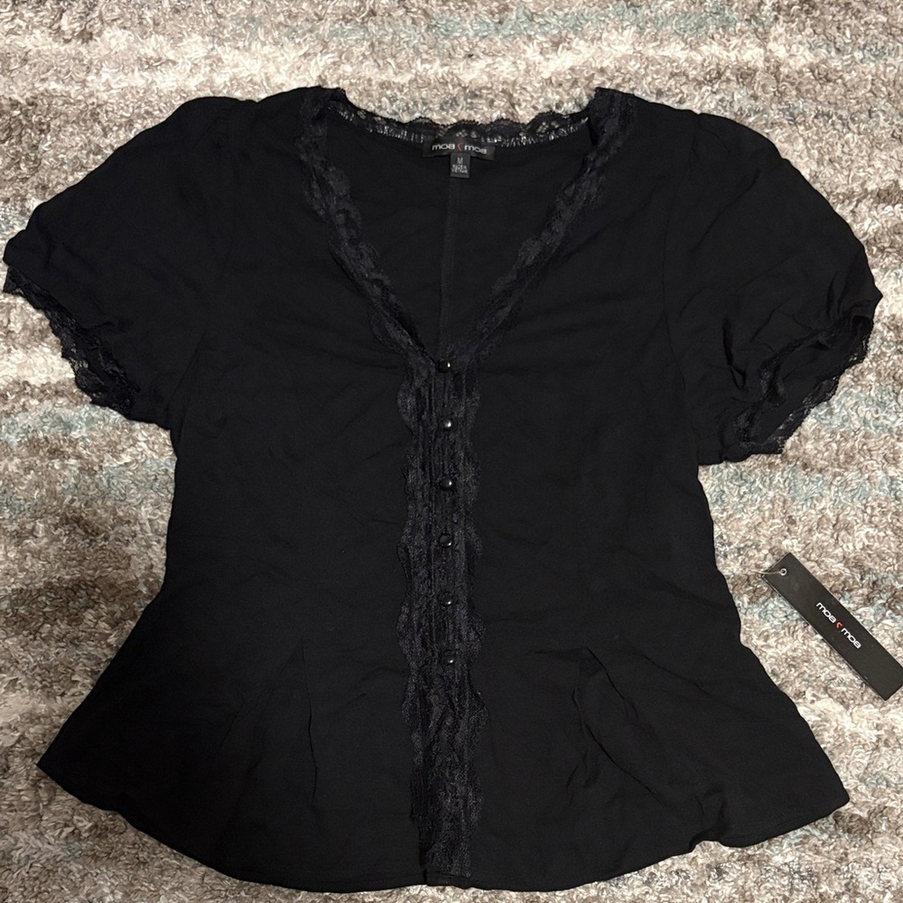 Moa Moa Black Lace Trim Blouse